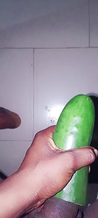 Black dick fuck a cucumber cum