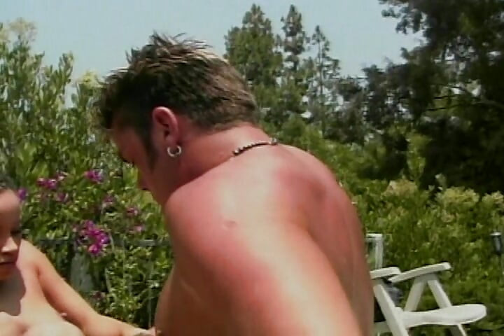 Pretty tanned babe gets creampied by the pool