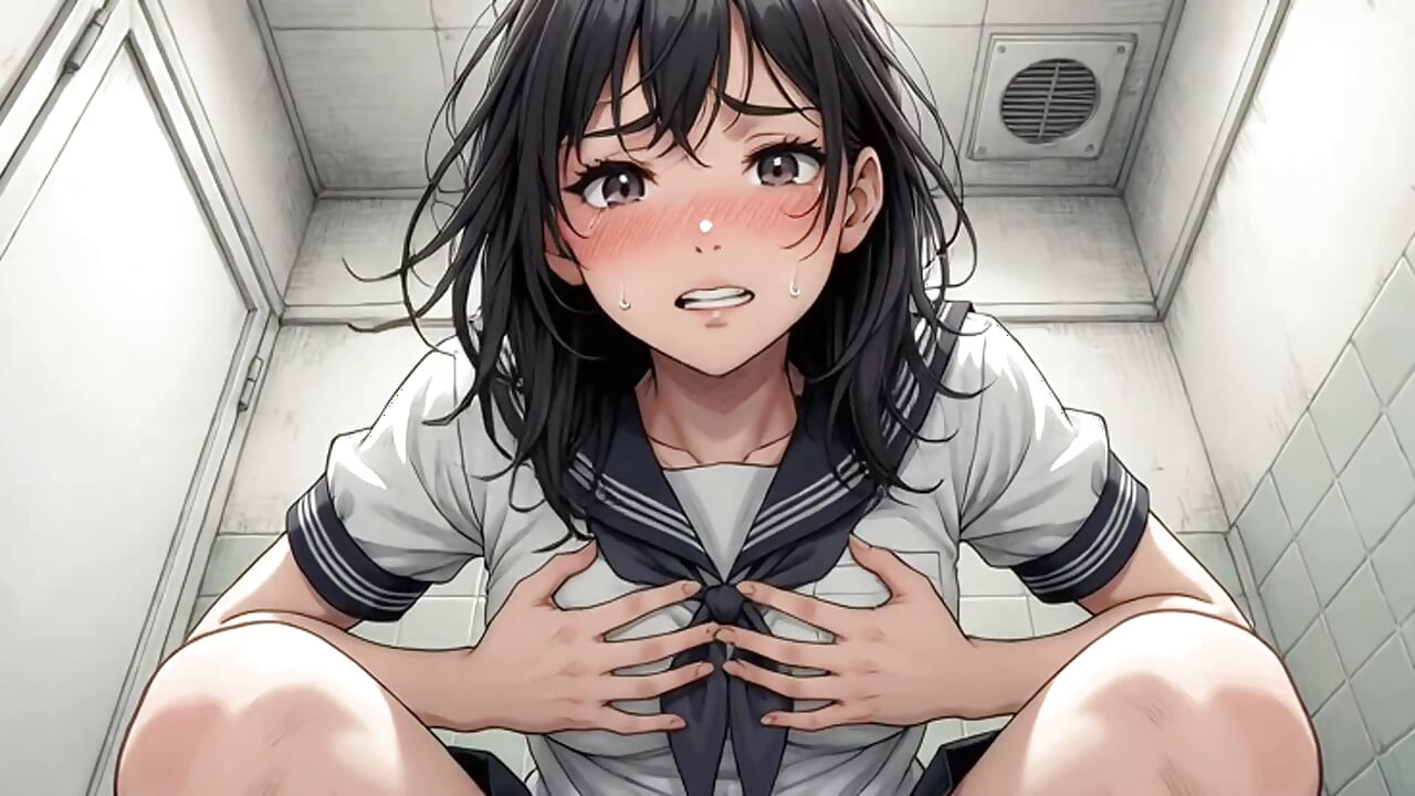Japanese female student urinating in the restroom