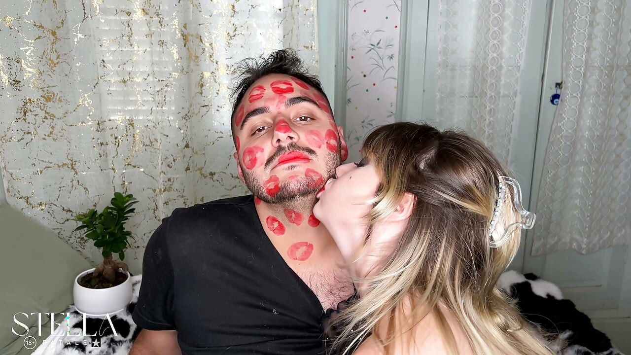 Red Lipstick Kisses Cover His Entire Face