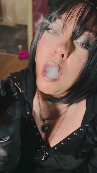 10 Rings Over My Leather Gloves! Smoking Miss Tina Snua Enjoy A cigarette With You | Clip 2