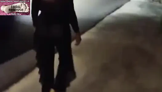 Mel showing off in public on the side of the road 13