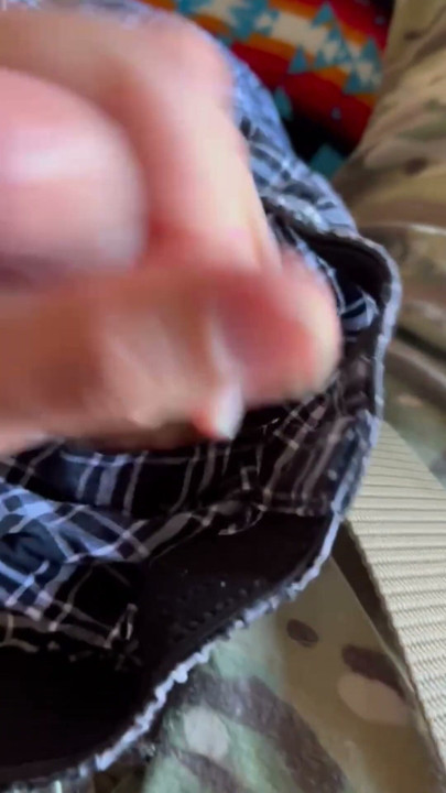 Horny soldier jerks off in his room shooting a nice cream load on his Sarge's crusty boxers | Clip 2
