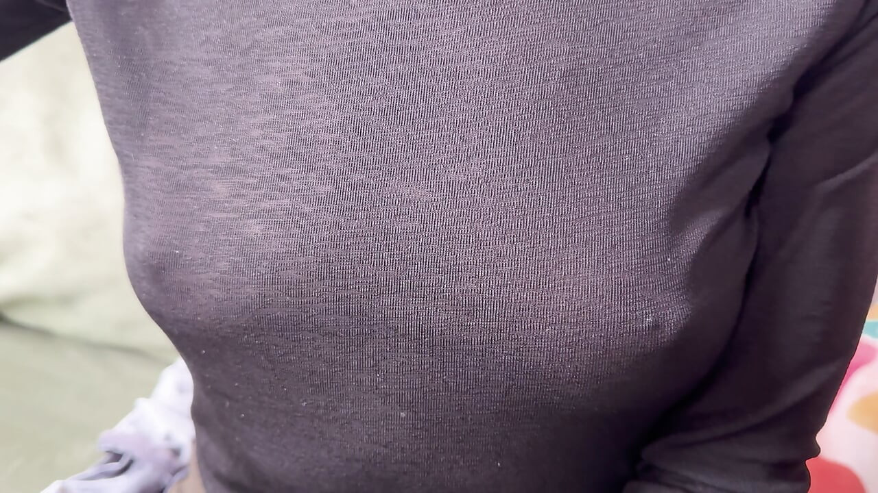 Feeling horny while my nipple piercings are glittering through my semi sheer blouse in a public caffe