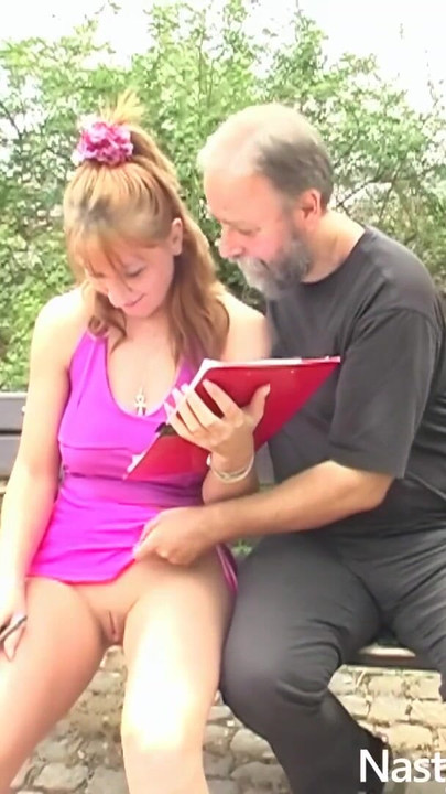 Key moment from "Horny pervert fucks young busty redhead chick in public"