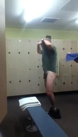Bald daddy stripping at gym