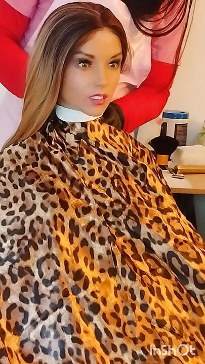Emma the barberette vinyl shampoo cape show