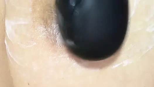 Mom vibrates her big tits with her big vibrator