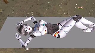 Animowany film porno w 3D pięknej robotki uprawia seks w trójkącie z mężczyzną i dziewczyną