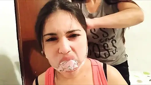 Mouth Stuffed Girl: Step-Daughter's Mouth Sock Packed To The MAX!