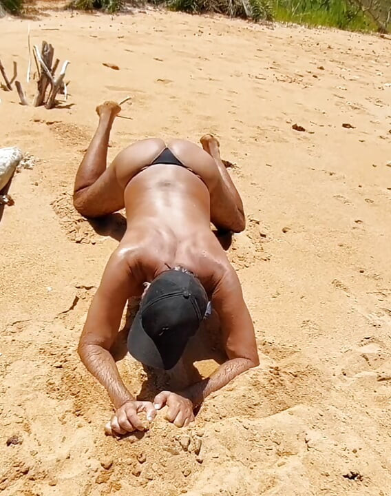 Ladysilva crossdresser showing off her hot ass in panties on the beach