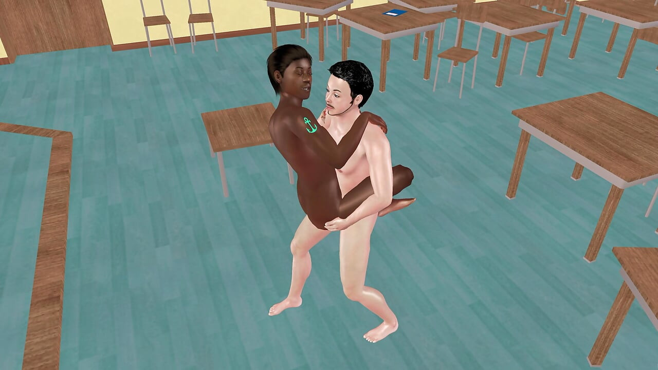 Animated 3D Gay Porn - White Man Lifting Black Man Fucking Ass Standing in Classroom