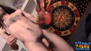 Straight thuggish dude wanking cock until spilling a load