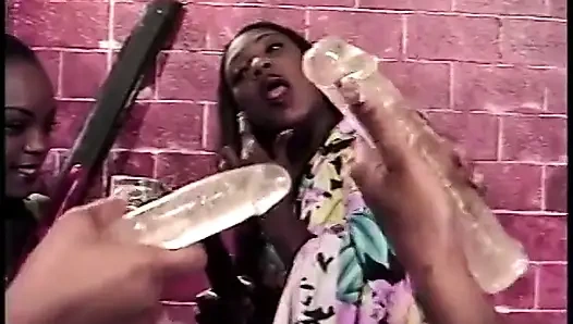 Four ebony taco ticklers make love at the cellar