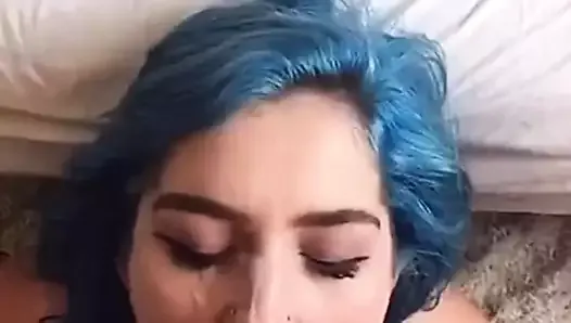 Blue Hair Emo Gets Banged