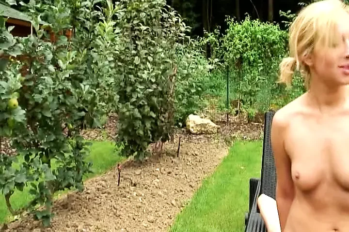 Sweet blonde babe from France fucking in the backyard