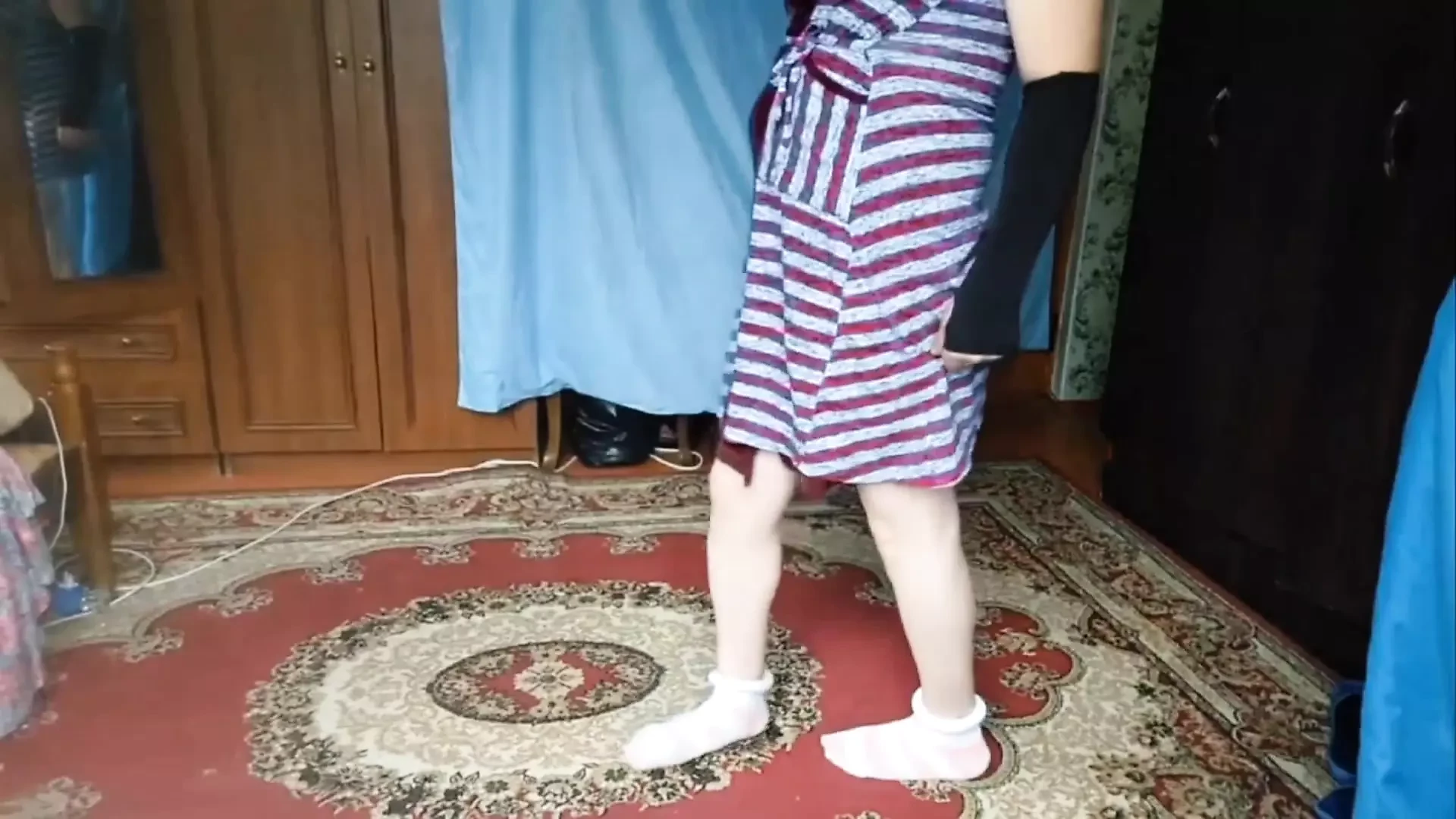 Sweet sissy showing off in adorable pink skirt