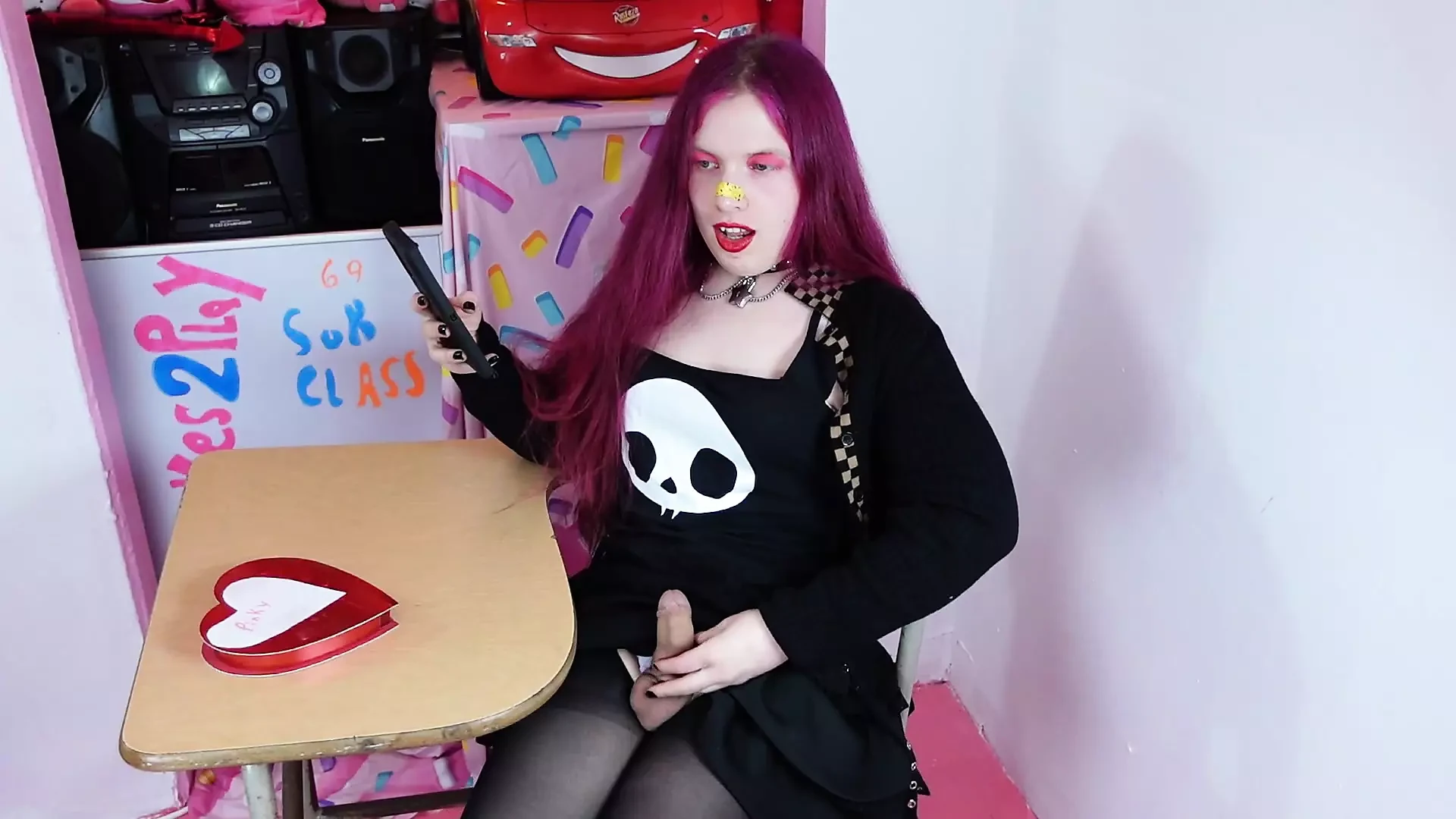 Cute Tgirl Cums on Candy During Class