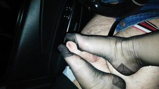 Footjob in car stocking Poland shared wife