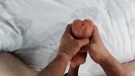 Daddy fucks the mouth and pussy of sex toy and cum on toy face