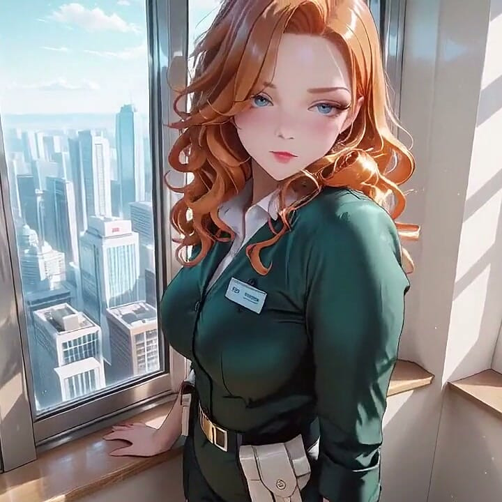 So Lazy and Seductive Walking the Office Corridor, Hand on Cheek, Fingers Touching Lips.