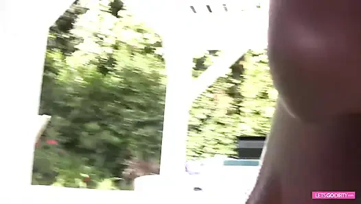 Big ass ebony slut gets her pussy screwed in doggy style pose