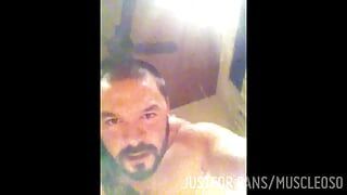 Hot hairy latin muscle stud works hole and uncut cock