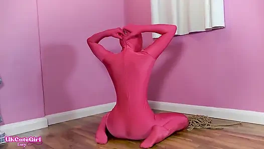 Rope Bondage for Lucy in Shiny Spandex Catsuit