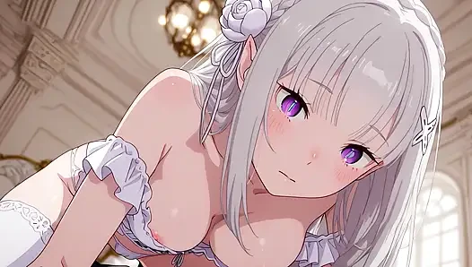 Emilia gives you her wet pussy Re:Zero hentai