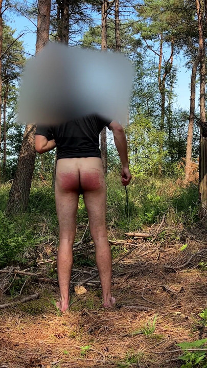 Thrilling moment from "Hard self spanking in forest"