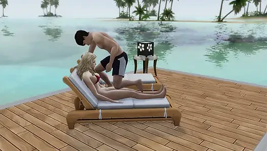 Couple in love have sex in public on the beach