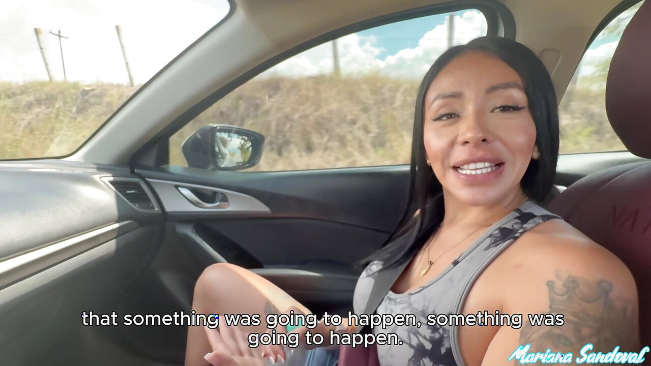 Big black cock BBC fucks a horny Colombian woman in the car after picking her up on the road - Mariana Sandoval & Brandon Cruz