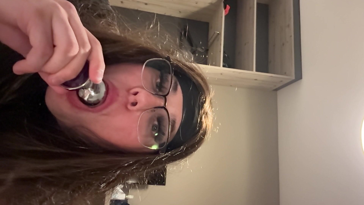 Young Caged Sissy Slut plays with plug
