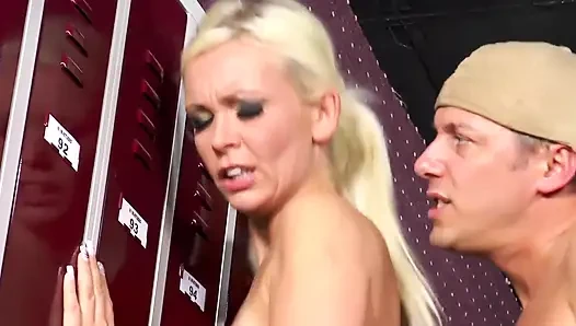 Beautiful big boobs blonde fucking in the cage...cum on ass
