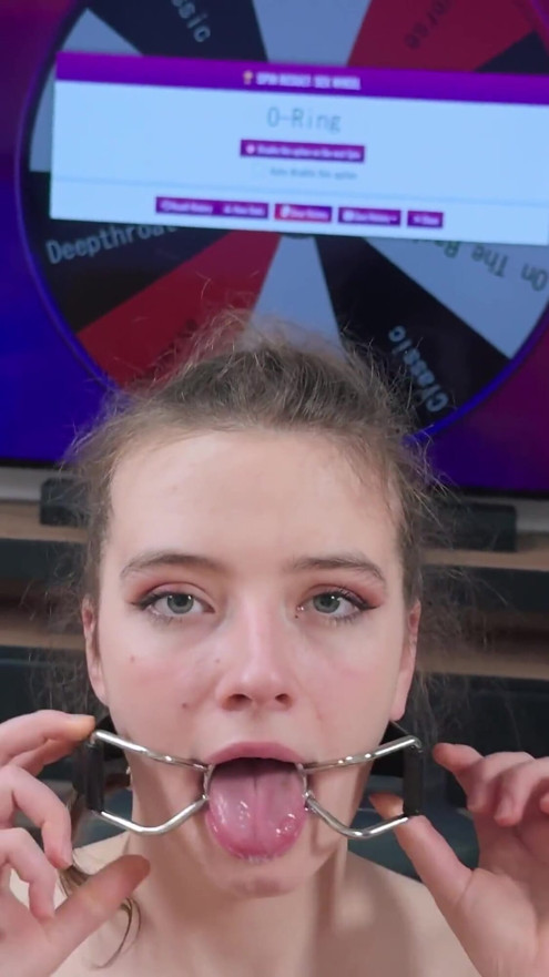Ritzy Rain Mouth Training Day with a Fortune Wheel Game - O-ring Spider Gag, Messy Wet Dripping Drool, Different Deepthroat and