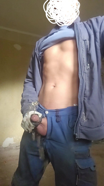 Skinny craftsman pisses on the construction site | Clip 1