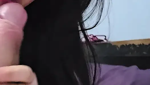 My sister-in-law gives me a blowjob and swallows the milk