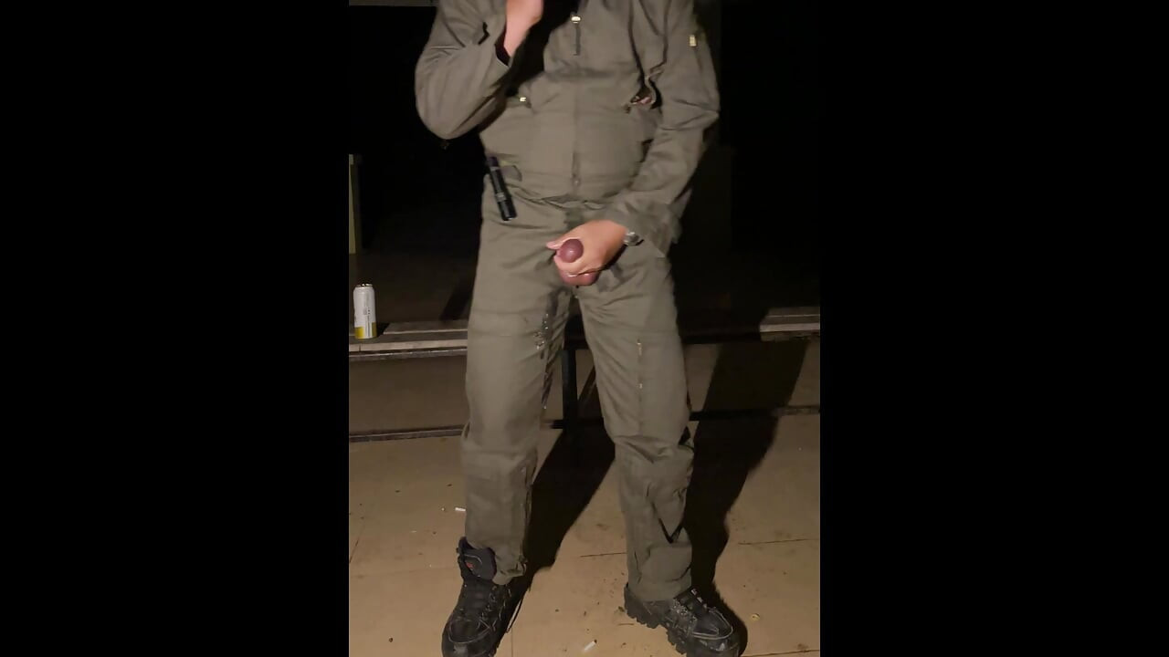 After work is done decide to jerk off in my mechanic jumpsuit and shoot a creamy load - wet with precum lube