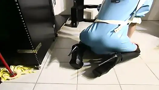 Brunette maid gets tied up