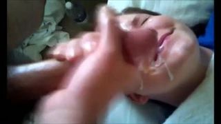 One man bukkakke brunette huge facial cum covered