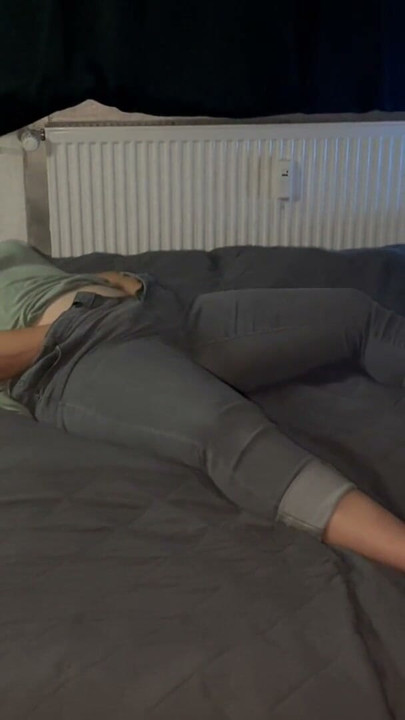 Masturbation on the bed in jeans with the Satisfyer pro 2 multiple orgasms trembling twitching moaning | Clip 1