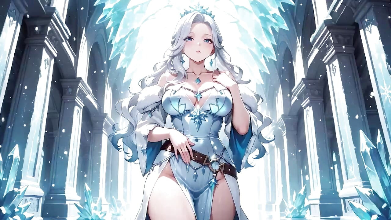 Mage de glace aux cheveux argentés dans un crystal hall ! Casting magic tout en regardant sans effort froid, mais ses lèvres tremblent.