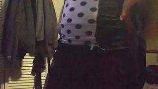Sexy cd takes off skirt shows ass