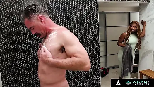 NURU MASSAGE - Tessa Thomas Seduces Dirty Contractor Charles Dera With Slippery Shower-To-Nuru Sex