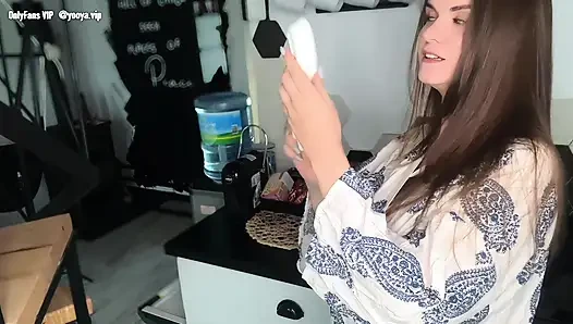 Sticky Stepmother's cumshot was caught by her nerdy stepson, and he licked it