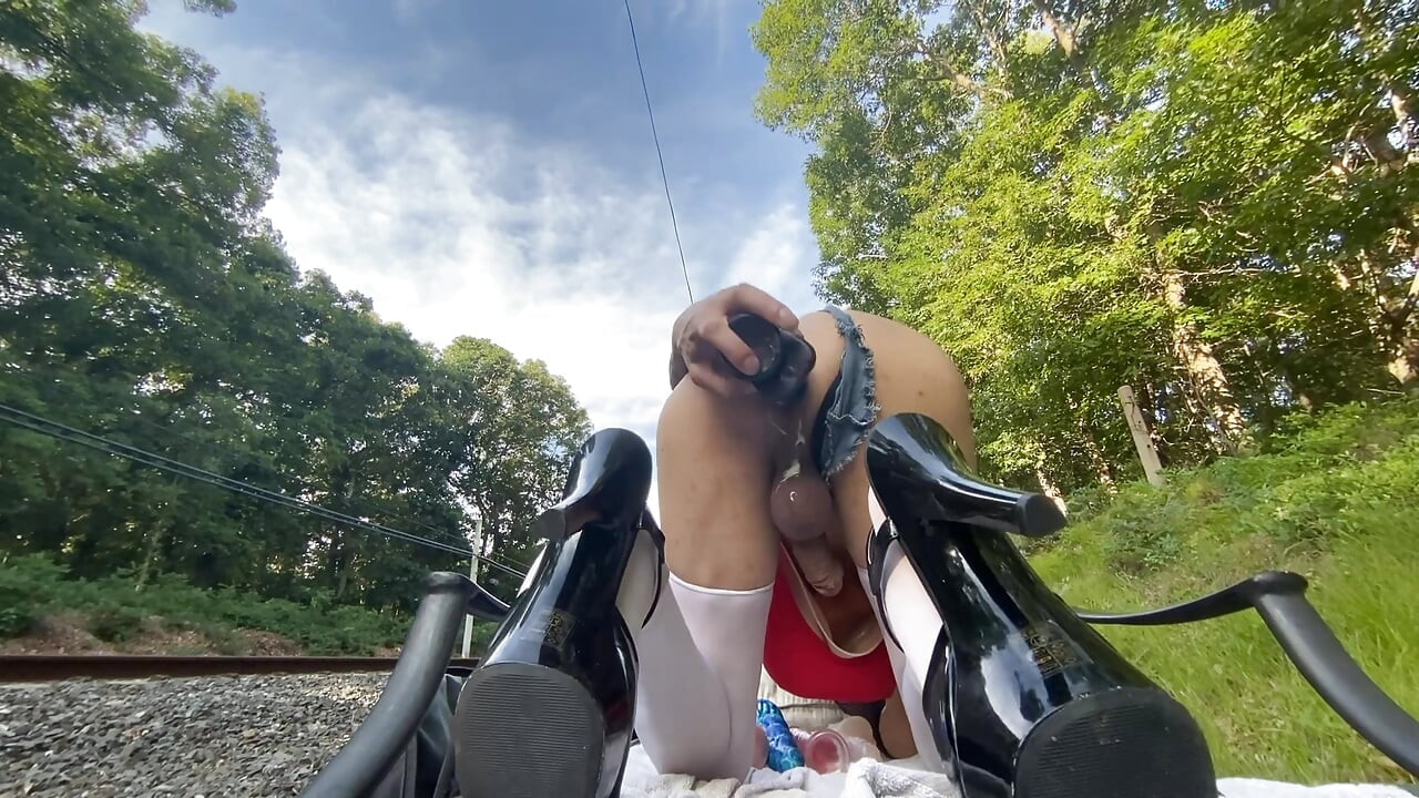 Outdoor sissy bimbo slut rough buttfuck