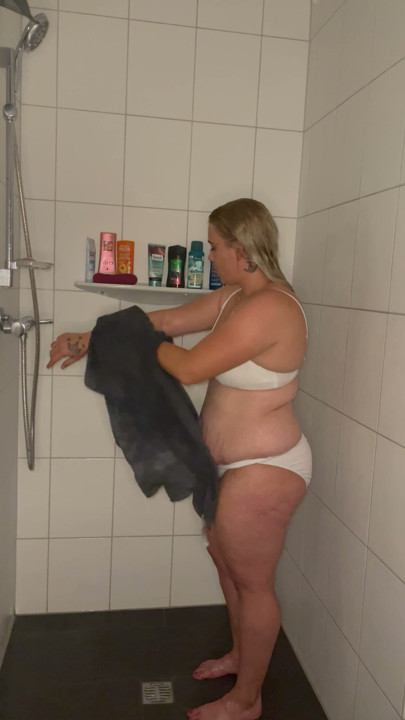 Bonie&Clyde masturbating satisfyer Hot water trembling twitching moaning blonde solo horny multiple orgasms I cum shower shower head | Clip 3