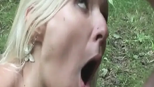 Wild Outdoor Fuck Session with Insatiable Blonde in the Woods