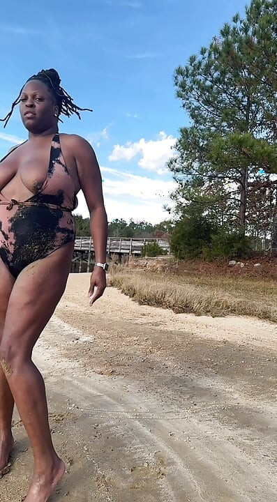 EBONY COUGAR ENJOYING THE SUN IN SWIMSUIT!