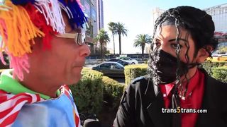 Costumed guy facialized tranny slut